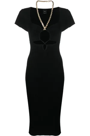Pinko Chain-strap cutout ribbed-knit midi dress