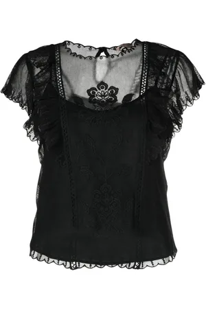 Twin-Set Floral-embroidered short-sleeved blouse