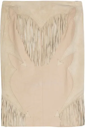 VERSACE 2000s fringe-detail panelled skirt