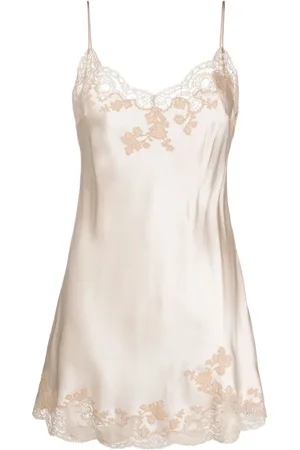 CARINE GILSON Embroidered-lace silk-satin slip dress
