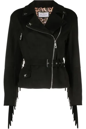 Philipp Plein Star studded fringed biker jacket