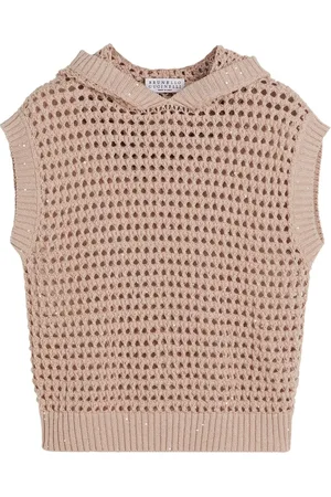 Brunello Cucinelli Sequined open-knit hooded vest