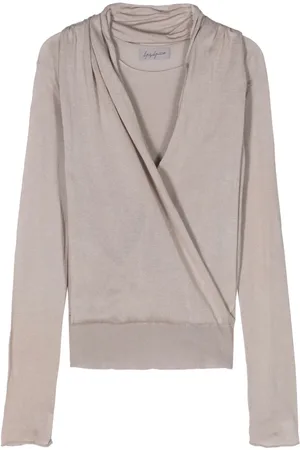 YOHJI YAMAMOTO 2000s draped-panel fine-ribbed top