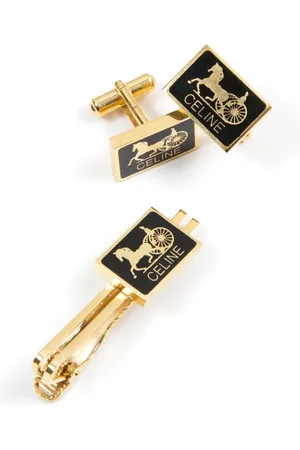 Céline 1980s Horsebit tie clip and cufflinks set