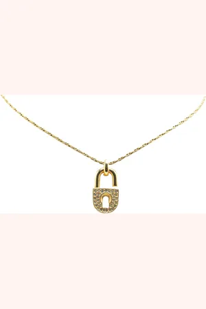 Dior 20th Century Plated Rhinestones Padlock Pendant Necklace costume necklace