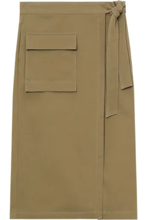 Closed Tie-fastening cotton midi skirt