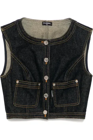 CHANEL 1990-2000s Sleeveless Vest Denim Jacket