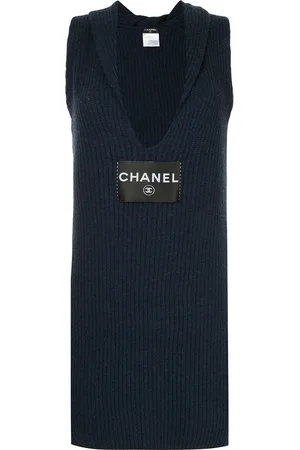 CHANEL 2008 logo-patch ribbed knit dress