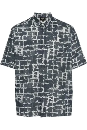 Fendi Frayed-print linen shirt
