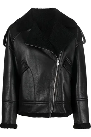 YVES SALOMON Cracked-effect biker jacket