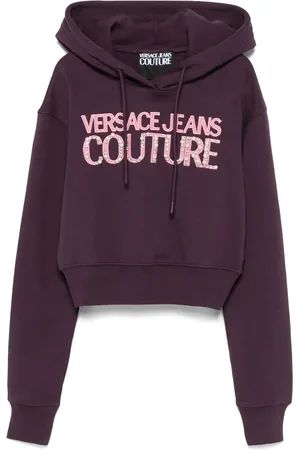 VERSACE Embroidered-logo cropped hoodie