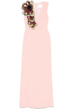 Costarellos Floral-appliqué gown