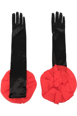 Parlor Floral-appliqué satin gloves