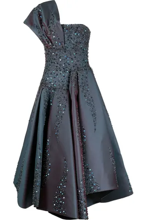 Saiid Kobeisy Mikado beaded one-shoulder dress