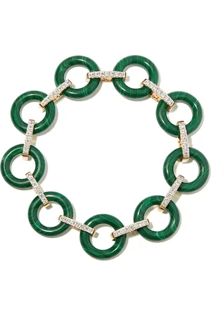Mateo 14kt yellow malachite and diamond bracelet