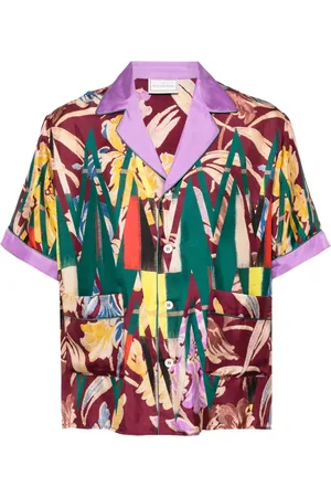 PIERRE-LOUIS MASCIA Abstract-pattern contrasting-collar shirt