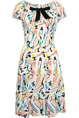 CHANEL 1990s graphic-print silk dress
