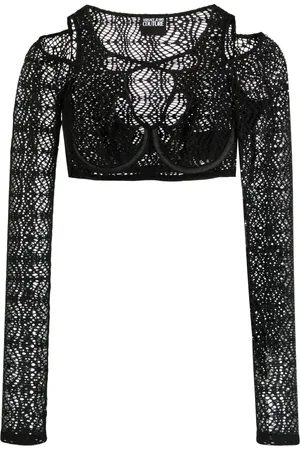 VERSACE Mesh-lace cropped top