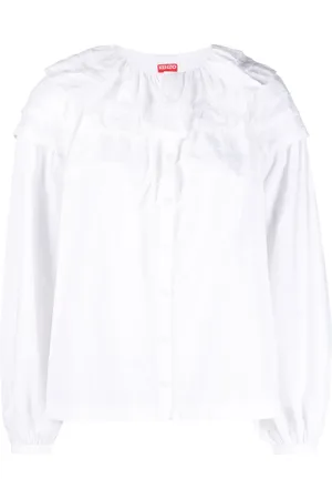 Kenzo Ruffled-collar long-sleeved cotton shirt