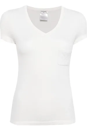 CHANEL 2006s logo-embroidered v-neck T-shirt