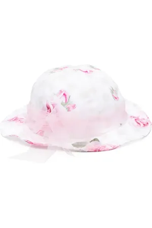 MONNALISA Floral-print tulle-trim hat