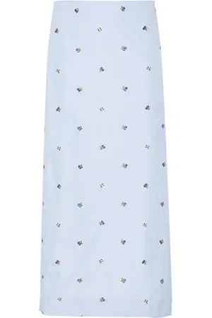 RIER Floral-embroidered cotton midi skirt