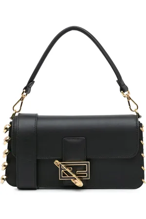 Fendi 21st Century Versace Vitello Seta Fendace Brooch Baguette satchel