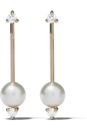 Mizuki 14kt Sea of Beauty diamond pearl bar earrings