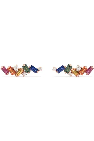 Suzanne Kalan 18kt rose Rainbow Zigzag diamond stud earrings