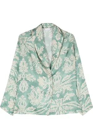 ..,MERCI Leaf-print double-breasted blazer