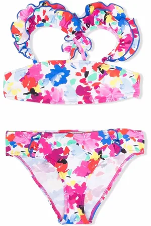 Il gufo Floral-paint print bikini set