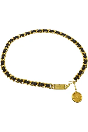 CHANEL 1990-2000s Medallion leather-and-chain belt