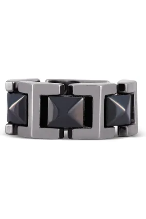 VERSACE 18K white gold and ceramic logo-engraved ring