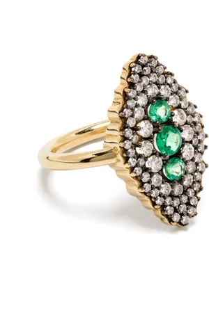 LEANDRA BAGS 18K yellow Maxi Lanzadera diamond and emerald ring