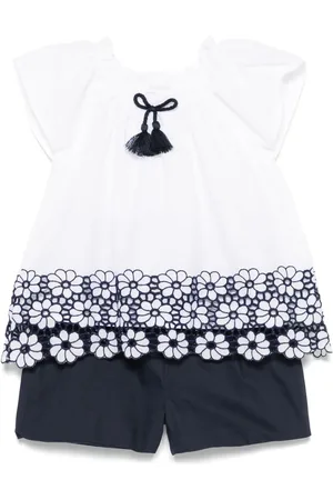 PATACHOU Floral-embroidered blouse and shorts set