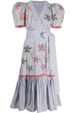 Silvia Tcherassi Floral-embroidered striped midi dress