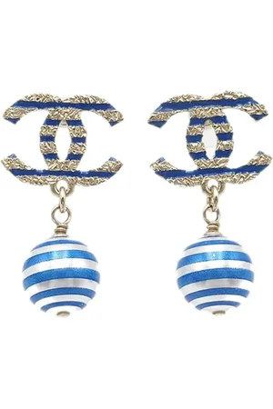 CHANEL 2019 Striped Faux Pearl CC Drop Earrings costume earrings