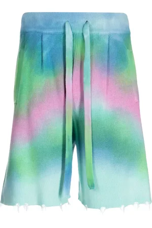 LANEUS Tie-dye ribbed-knit shorts