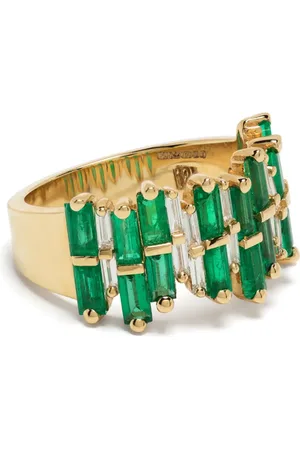 Suzanne Kalan 18kt yellow gold diamond and emerald half-band ring