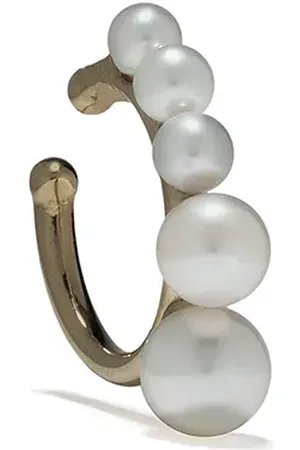 Mizuki 14kt yellow five graduating pearls single earcuff