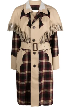 Maison Margiela Check-pattern fringed wool coat