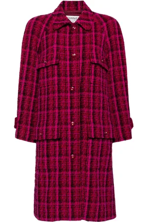 CHANEL 1995 raglan sleeves checkered tweed coat