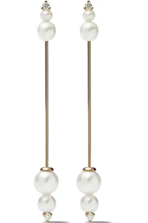 Mizuki 14kt Sea of Beauty diamond pearl long earrings