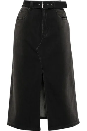 Izzue Belted denim midi skirt