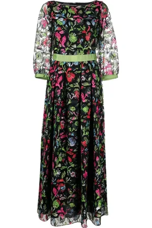 Emporio Armani Floral-embroidered sheer-sleeve dress