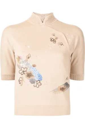SHIATZY CHEN Embroidered band collar knitted top
