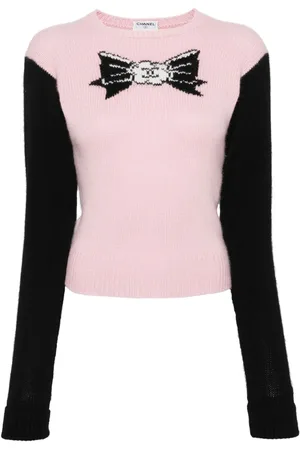 CHANEL 1995 bow-intarsia cashmere jumper