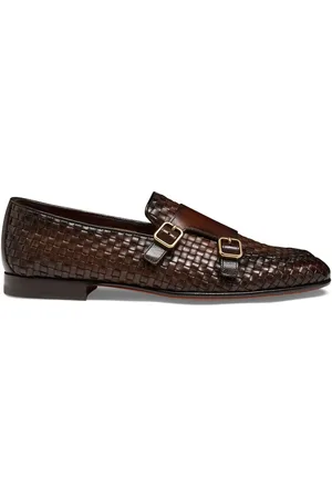 santoni Woven leather monk shoes