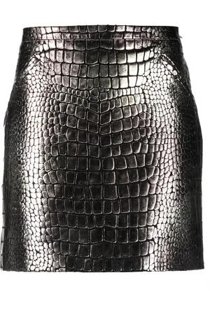 Tom Ford Croc-effect metallic leather miniskirt