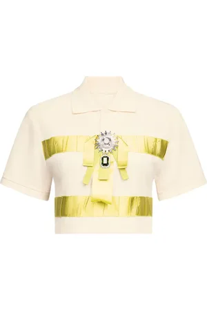 AREA Crystal-embellished cropped top